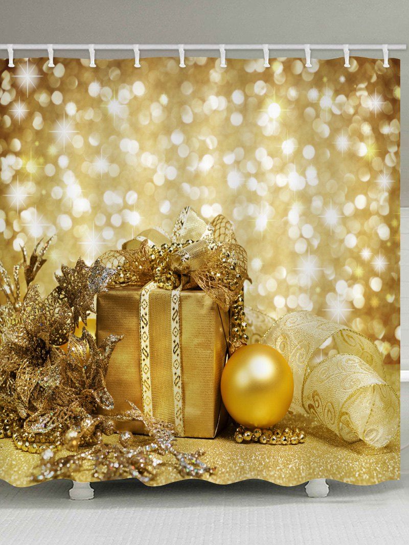 

Christmas Gift Ball Print Waterproof Bath Curtain, Yellow