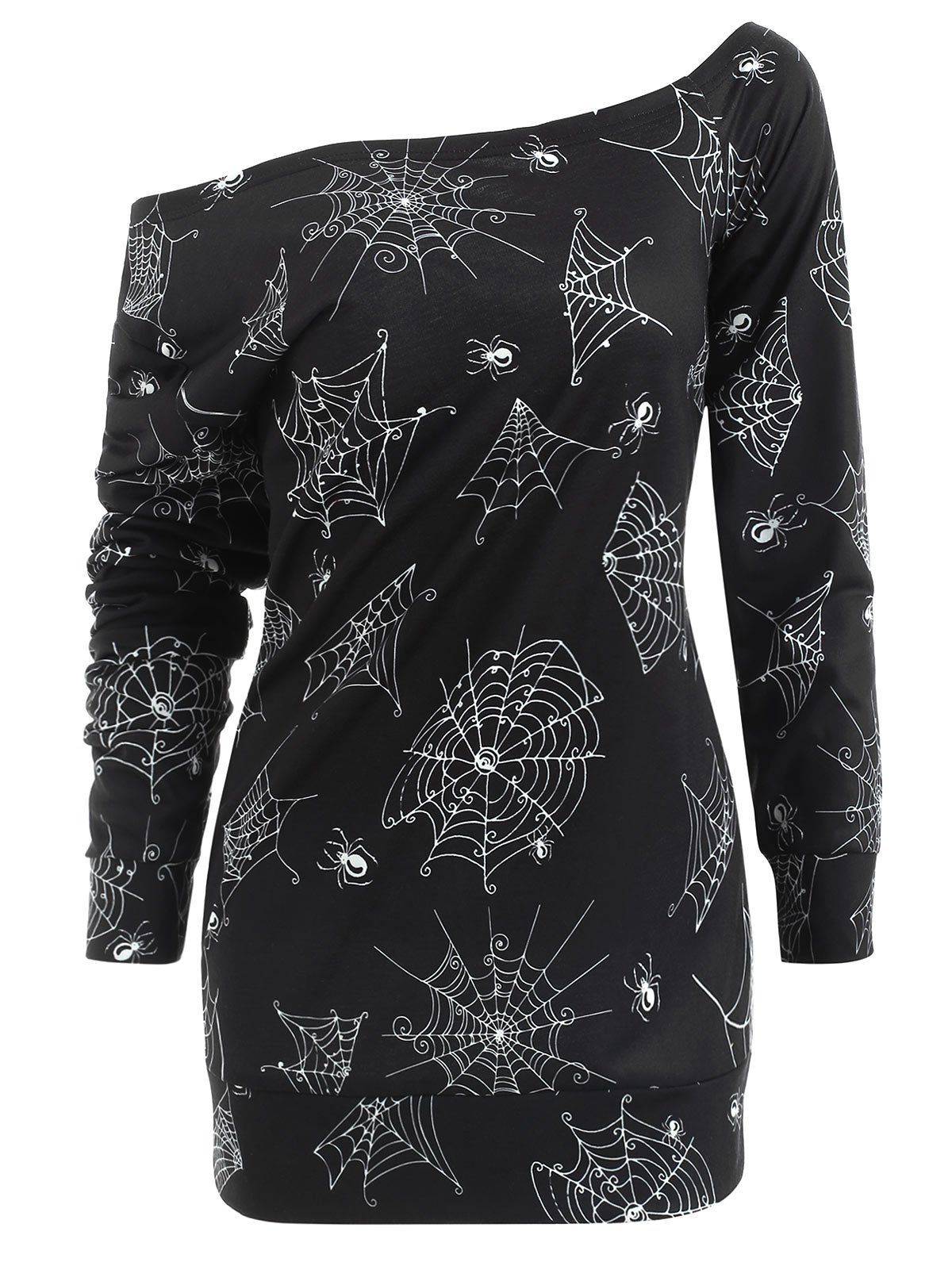 

Halloween Spider Web Skew Neck Sweatshirt, Black