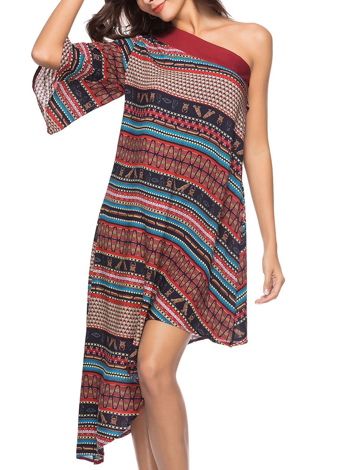 one shoulder ethnic dress