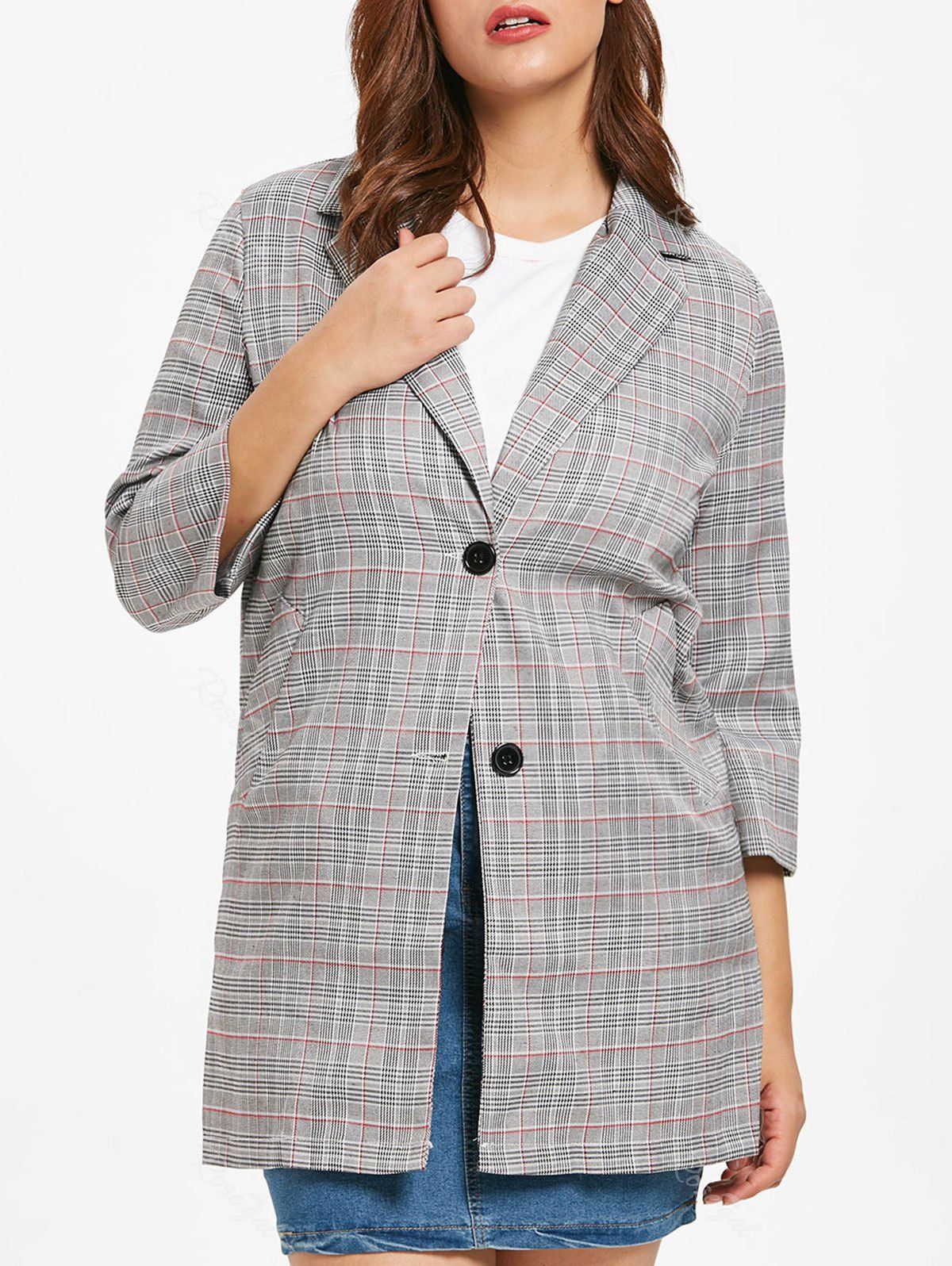 

Plus Size Plaid Blazer Coat, Light gray