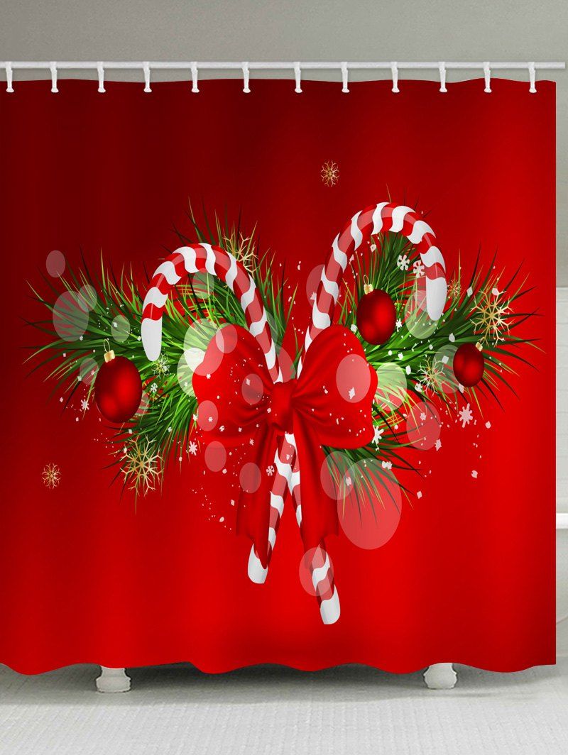

Christmas Ball Bowknot Print Waterproof Bath Curtain, Red