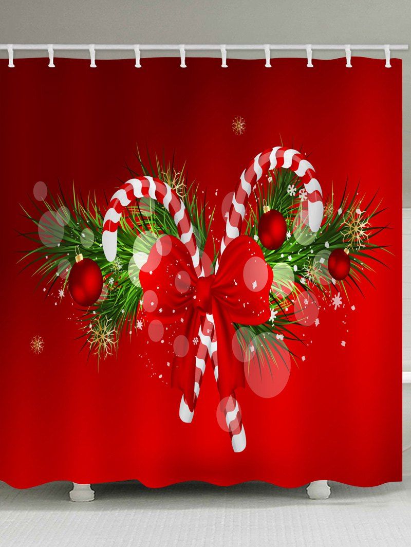 

Christmas Ball Bowknot Print Waterproof Bath Curtain, Red