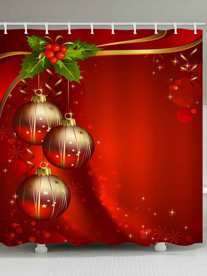 

Christmas Ball Waterproof Bath Curtain, Red