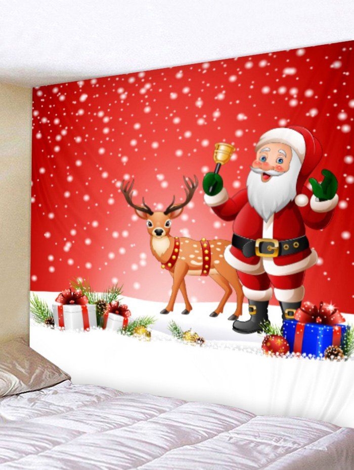 

Christmas Santa and Deer Print Wall Art Tapestry, Red
