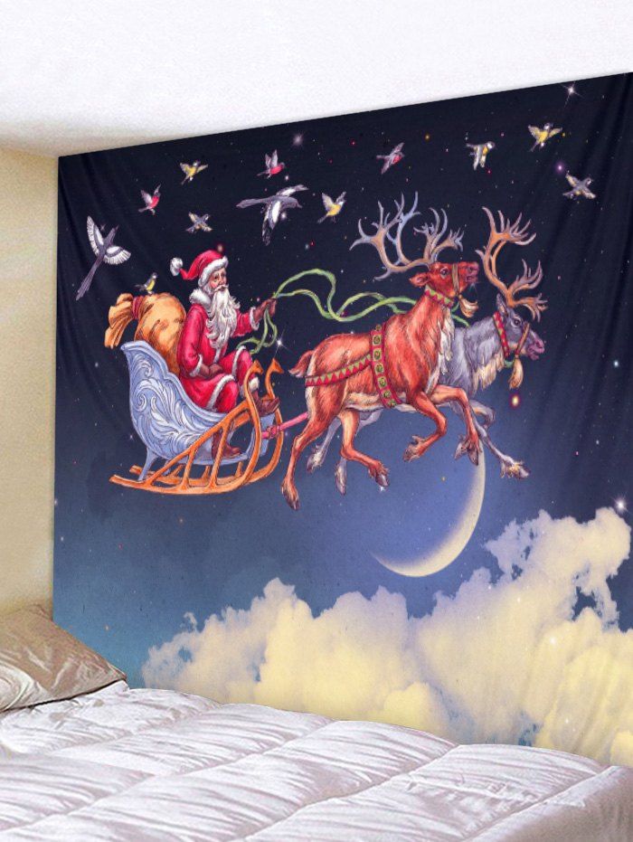 

Christmas Santa and Deer Print Wall Art Tapestry, Deep blue