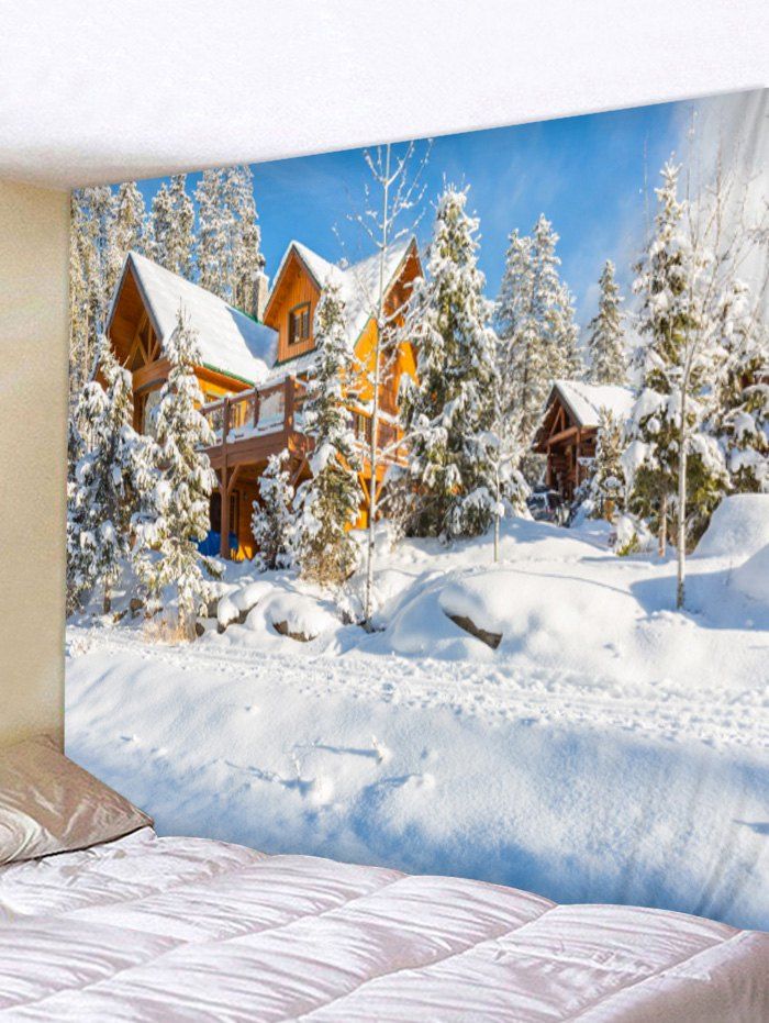 

Christmas Tree and House Print Wall Hanging Tapestry, Light blue
