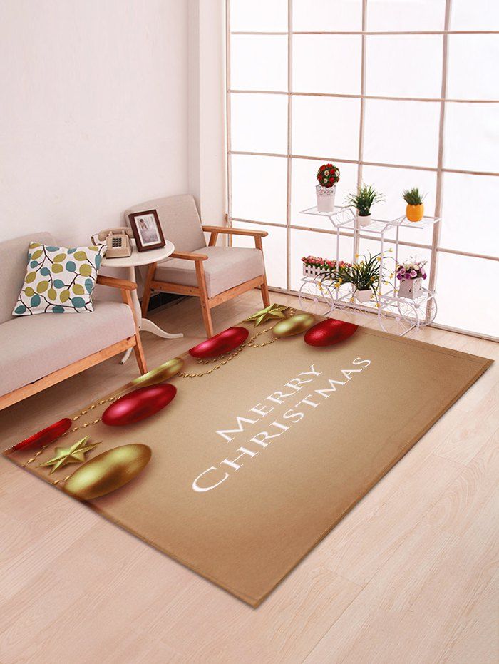 

Christmas Ball and Star Print Decorative Bath Mat, Multi