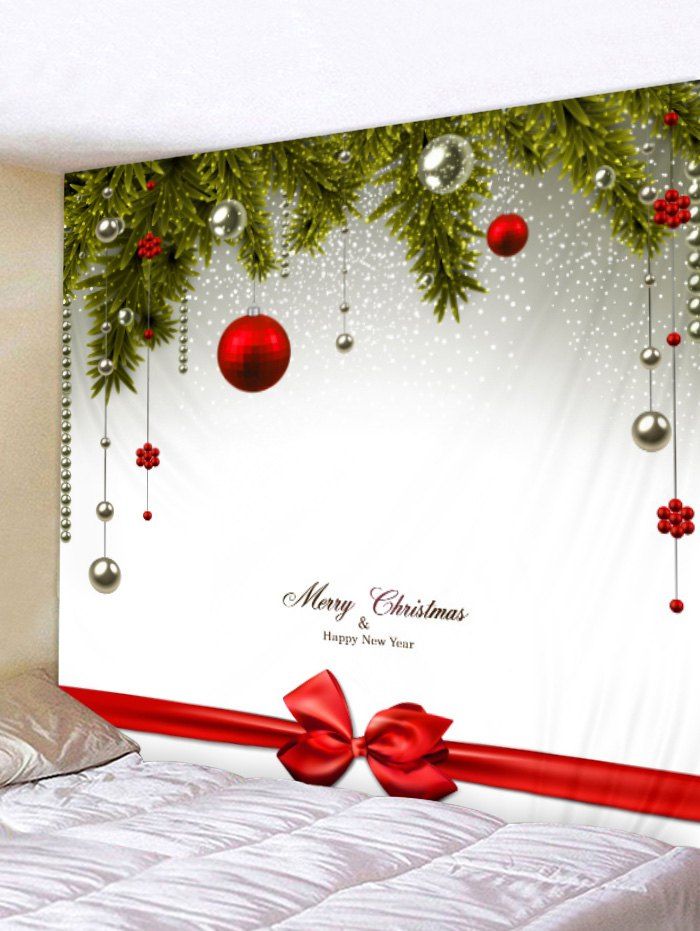 Christmas Ball Gift Print Wall Hanging Art Tapestry, White