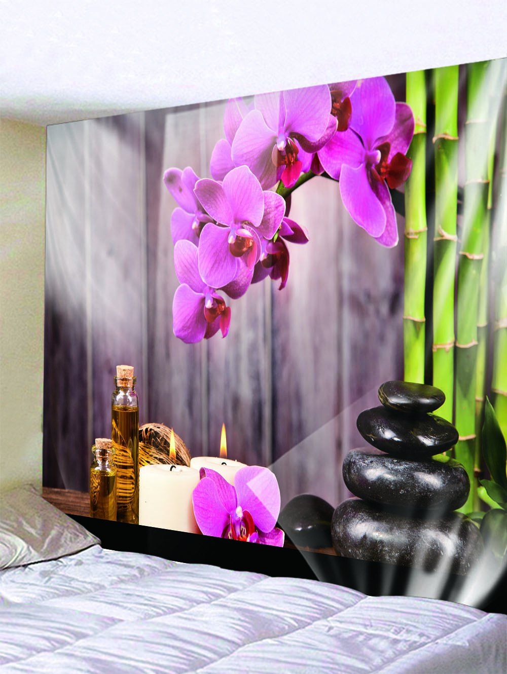 

Flower Bamboo Wooden Boards Print Wall Tapestry, Multi