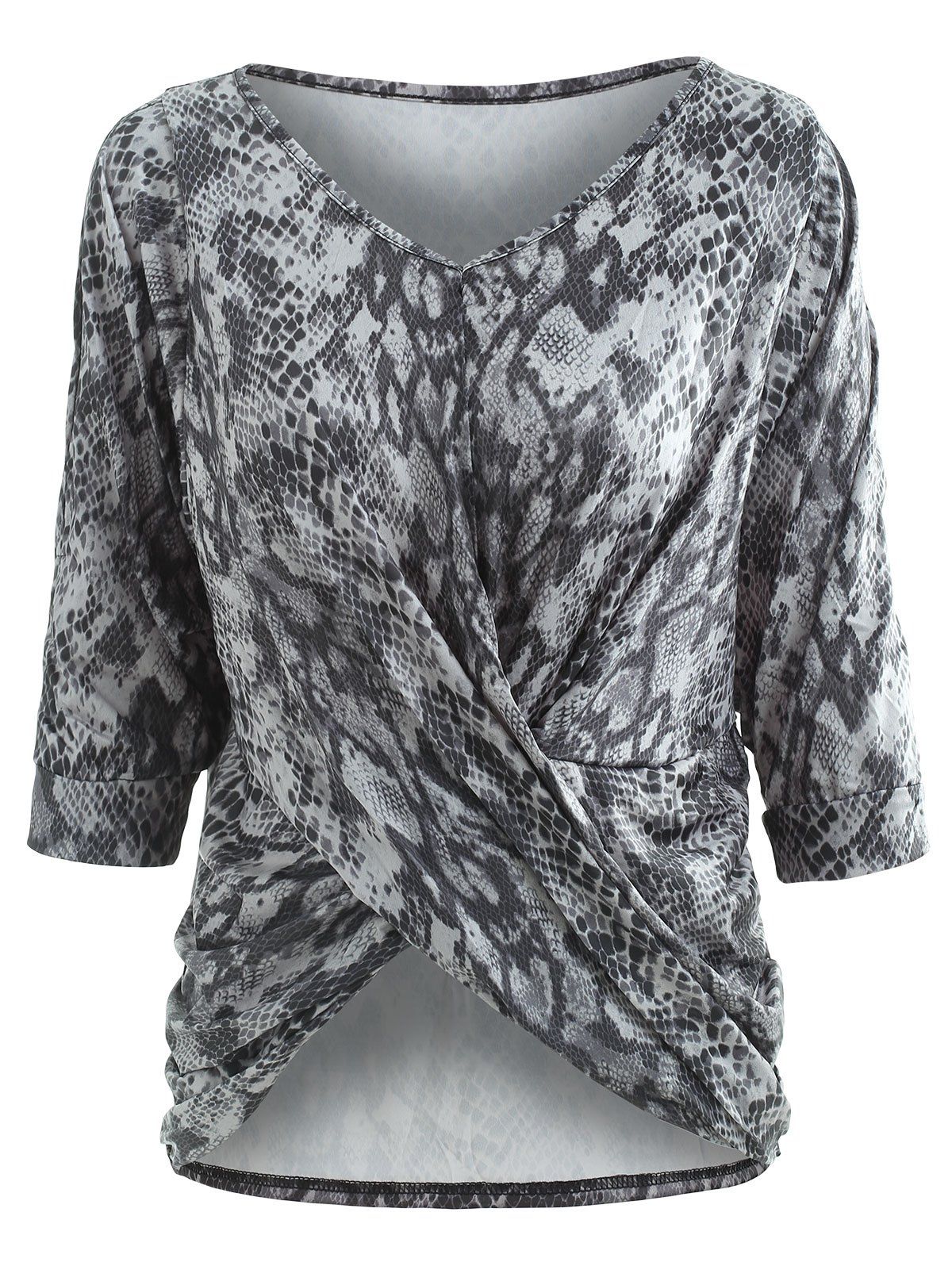 

V Neck Slit Sleeve Snake Print Top, Multi