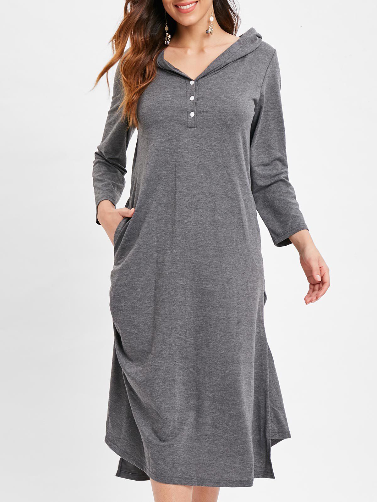 

High Low Hooded Tunic Dress, Gray