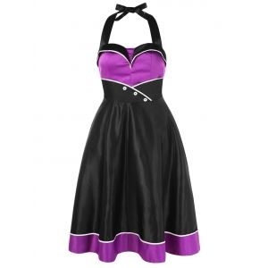 

Plus Size Color Block Halter Vintage Dress, Black