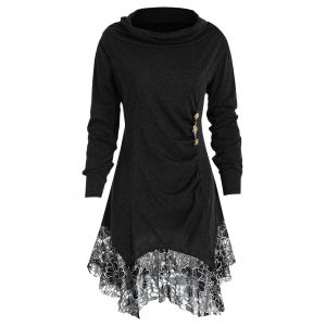

Full Sleeve Heap Collar Skirted T-shirt, Black