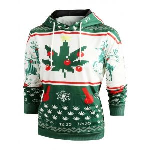 

Christmas Snowflake Print Long Sleeve Hoodie, Green