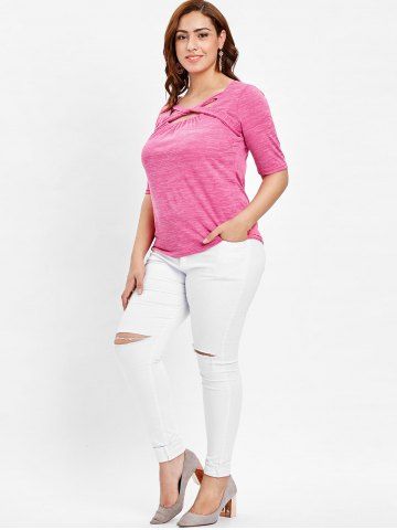 

Plus Size Marled Twist Front T-shirt, Pink cupcake