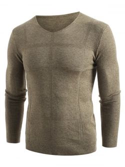 Solid V Neck Pullover Sweater - KHAKI - XS