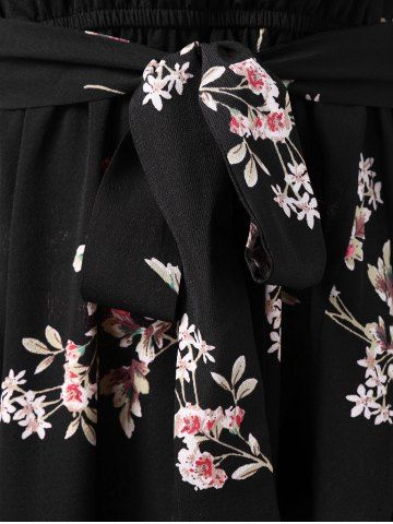 

Floral Print Long Faux Wrap Dress, Black