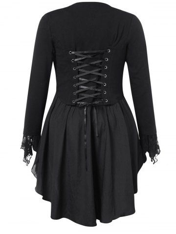 

Lace Panel Plus Size High Low Coat, Black