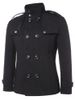 Solid Double Breasted Stand Collar Coat -  