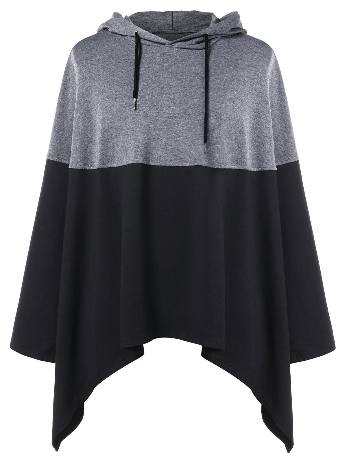 

Contrast Color Bat Sleeve Pullover Hoodie, Black