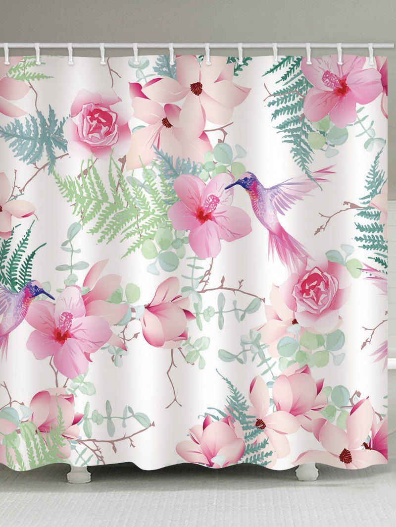 

Flowers Leaves Bird Print Waterproof Shower Curtain, Multi
