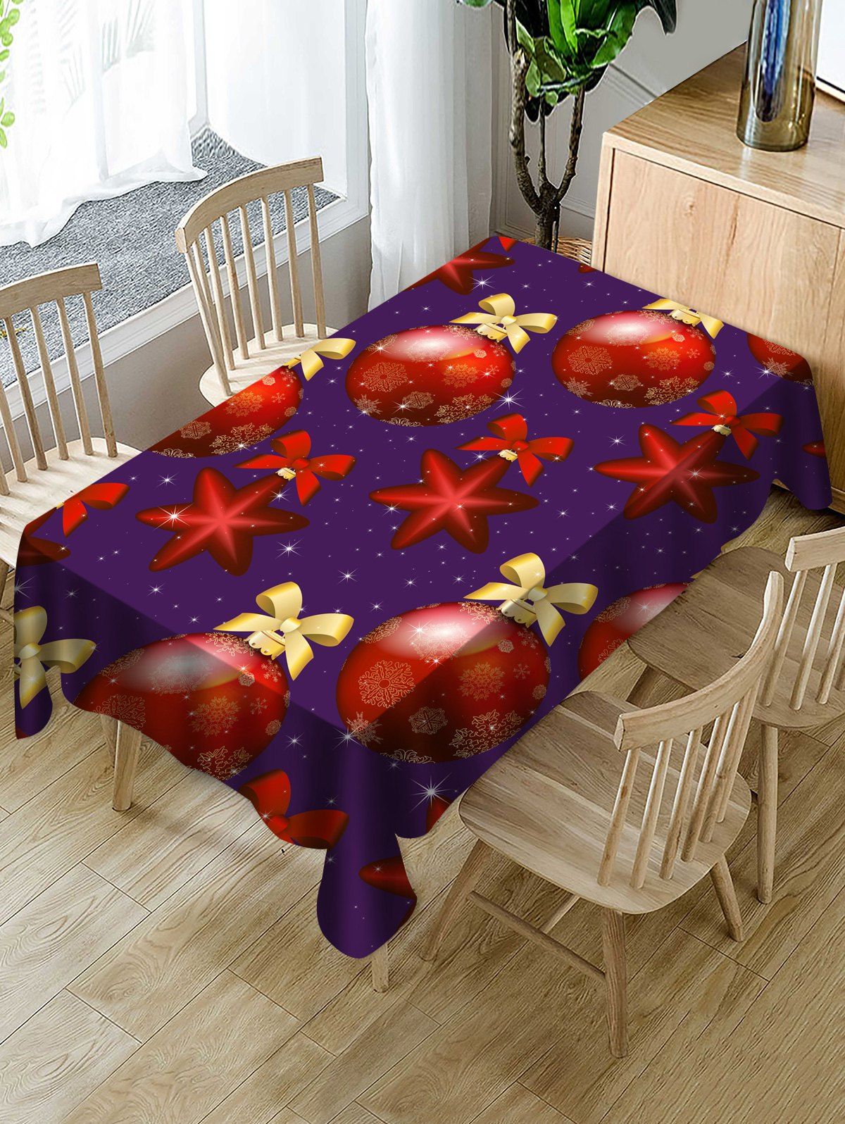 

Waterproof Christmas Baubles Printed Dining Tablecloth, Multi