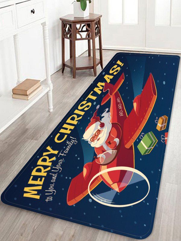

Plane and Santa Claus Printed Anti-skid Floor Rug, Multi