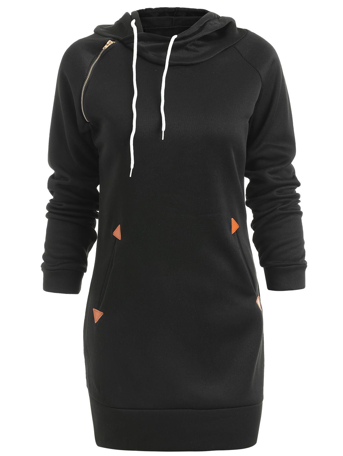

Front Pocket Drawstring Longline Hoodie, Black