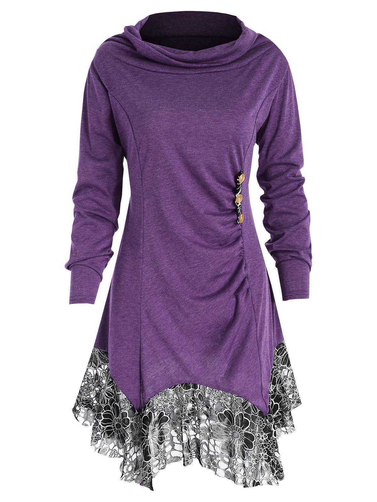 

Full Sleeve Heap Collar Skirted T-shirt, Purple iris