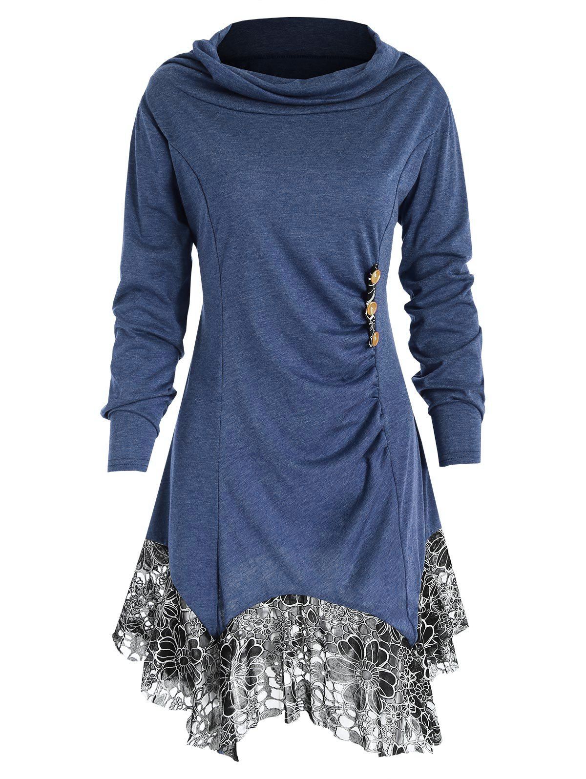 

Full Sleeve Heap Collar Skirted T-shirt, Peacock blue