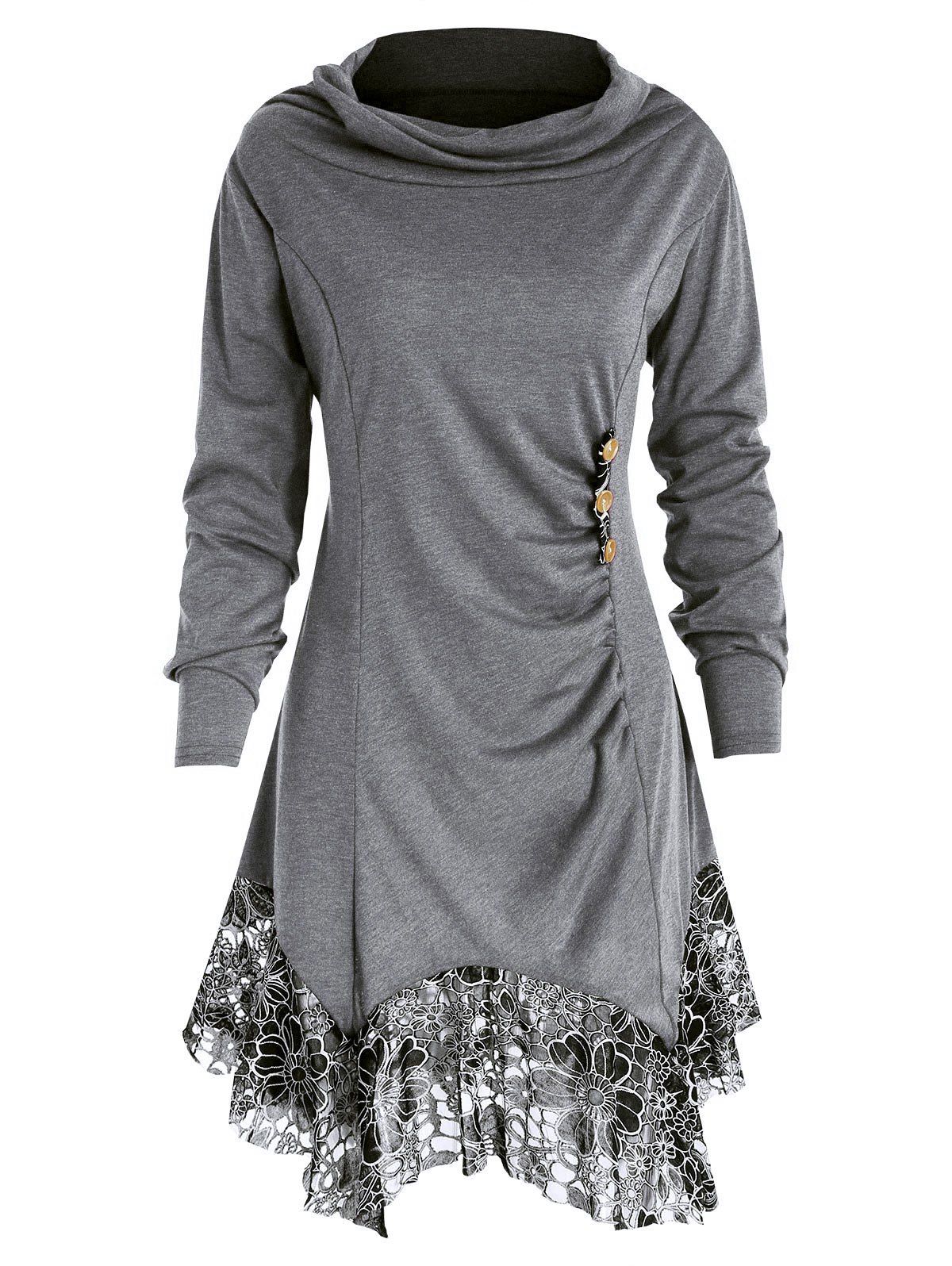 

Full Sleeve Heap Collar Skirted T-shirt, Gray