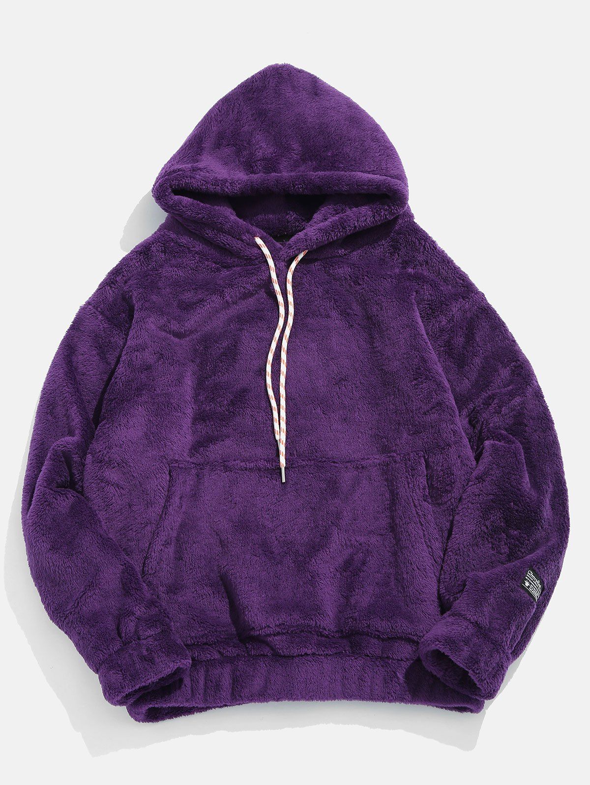 

Pouch Pocket Patch Detail Fluffy Hoodie, Purple