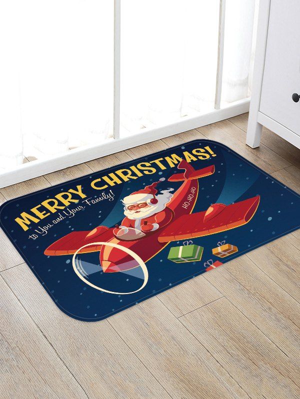 

Plane and Santa Claus Printed Anti-skid Floor Rug, Multi