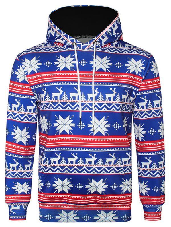 

Allover Snowflake Print Big Pocket Hoodie, Ocean blue