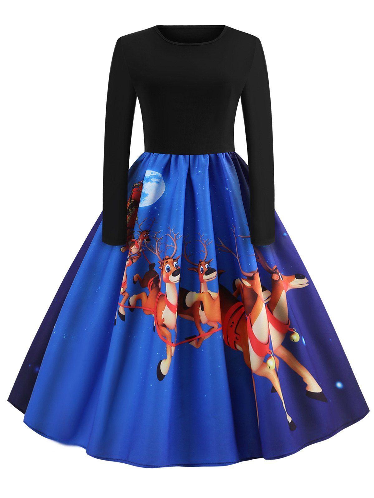 

Christmas Elk Print Pin Up Dress, Blue