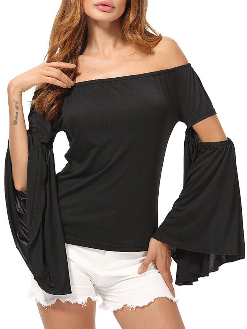 

Cut Out Flare Sleeve T Shirt, Black