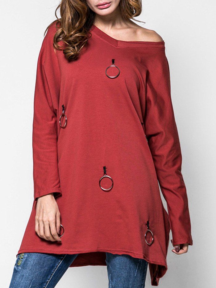 

Metal Circle Longline Tunic Sweatshirt, Red wine