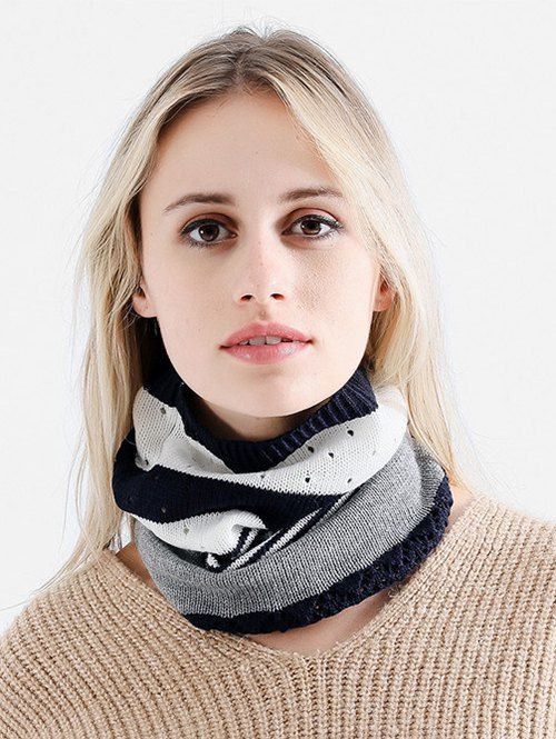 

Winter Striped Pattern Knitted Infinity Scarf and Beanie, Night