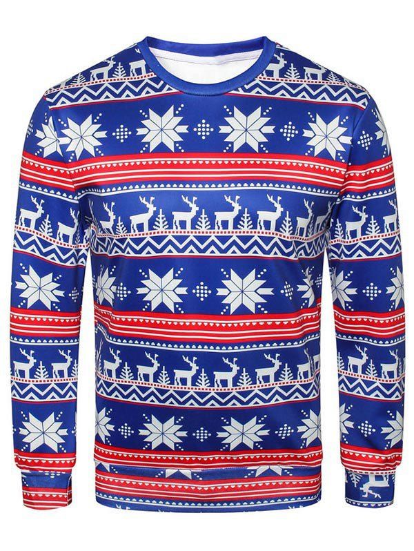 

Snowflake Print Crew Neck Sweatshirt, Blueberry blue