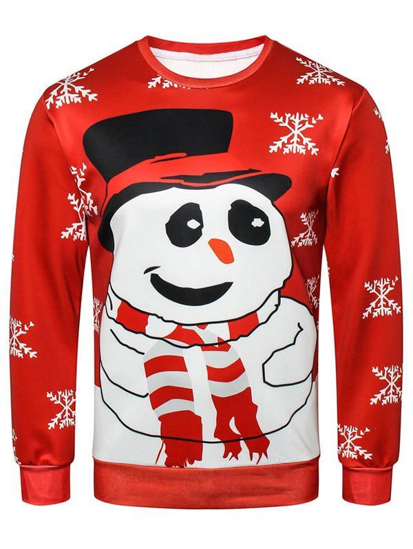 

Snowman Print Casual Pullover Sweatshirt, Red