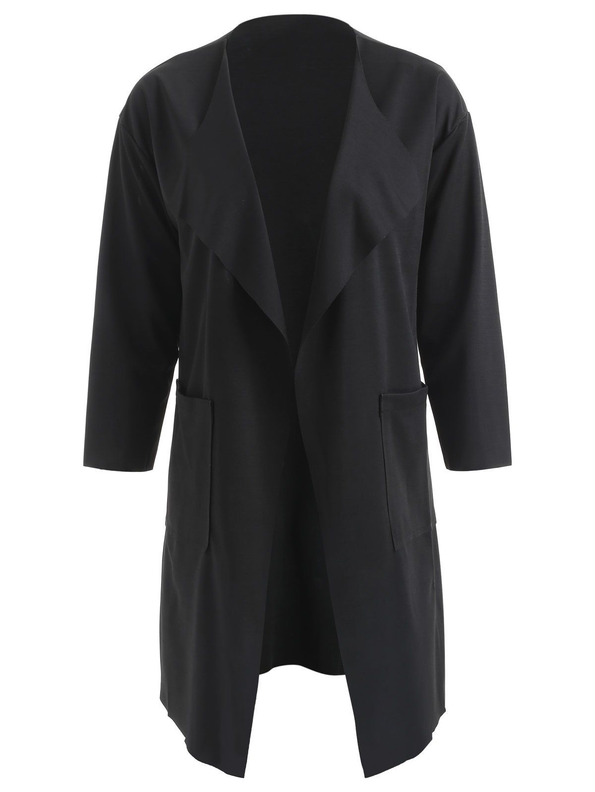 

Front Pockets Turn Down Collar Coat, Black