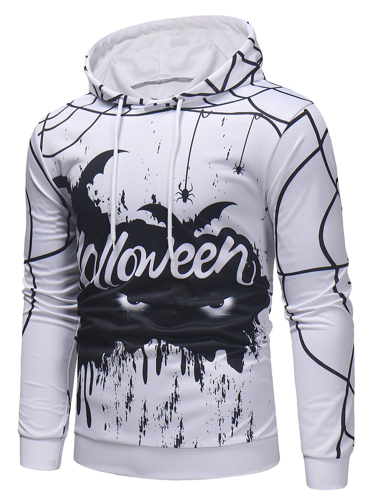 

Halloween Cat Print Pullover Hoodie, White