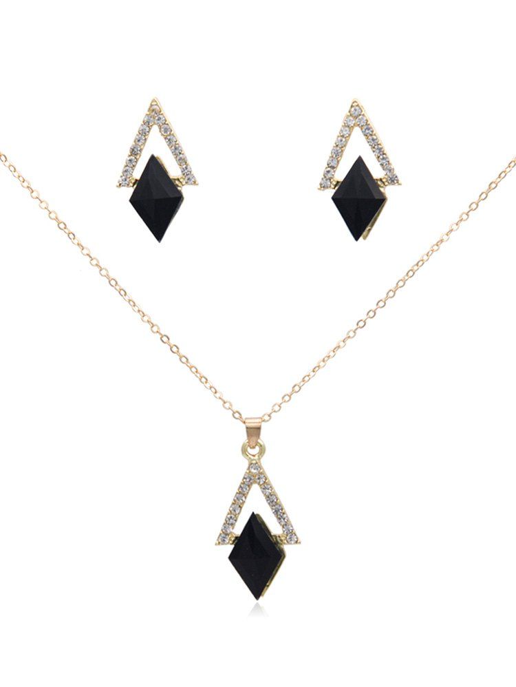 

Geometric Artifical Crystal Hollow Triangle Shaped Jewelry Set, Black