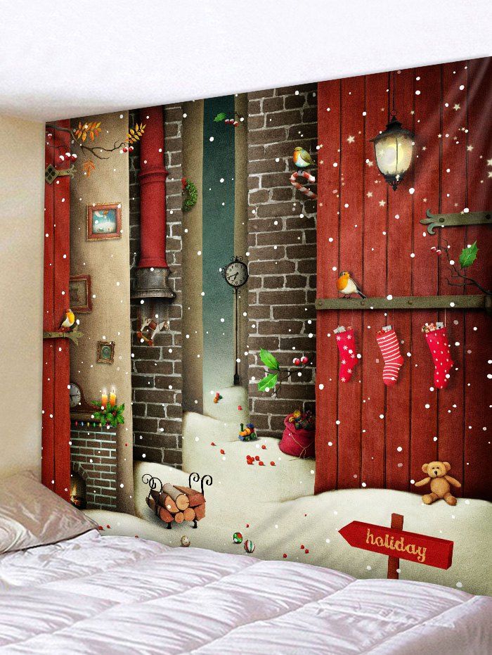 

Cartoon Christmas Holiday Printed Tapestry Art Decoration, Firebrick