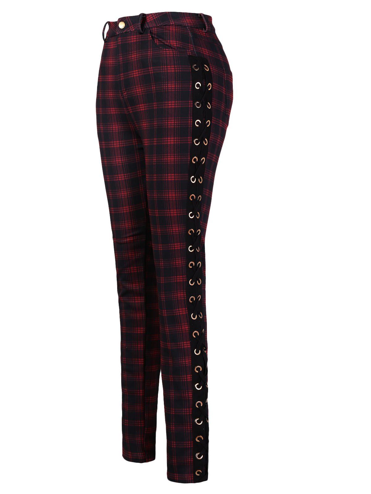 

Side Criss Cross Tartan Pants, Red wine