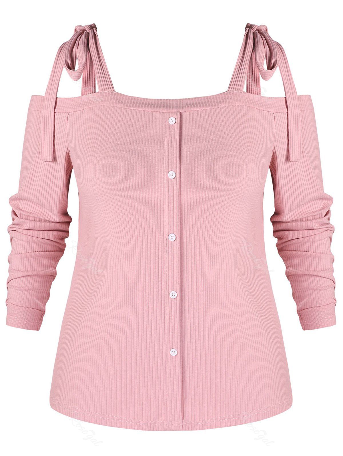 

Plus Size Ribbed Open Shoulder Knitwear, Rose