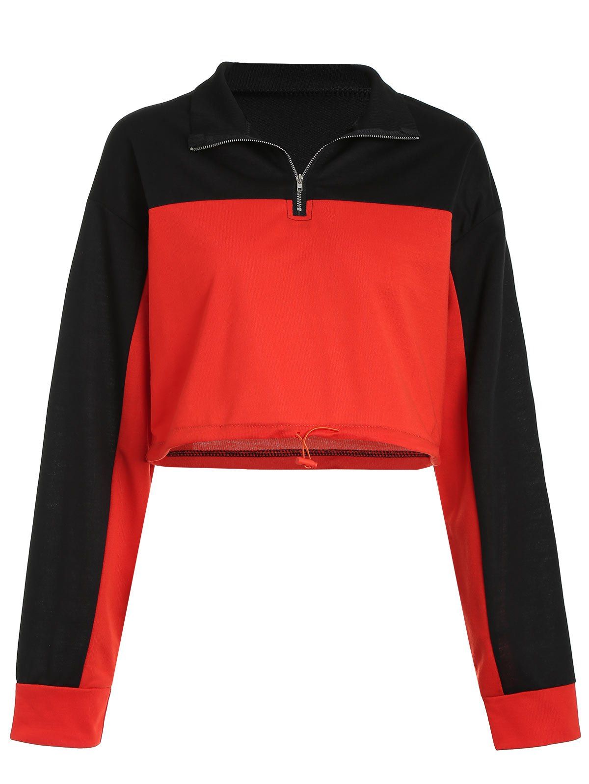 

Two Tone Short Sweatshirt with Half Zipper, Multi