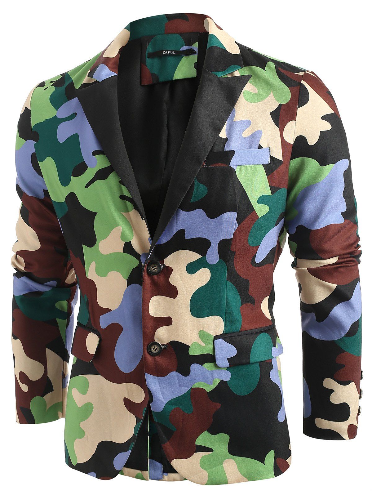 

Single Breasted Lapel Collar Camouflage Blazer, Multi