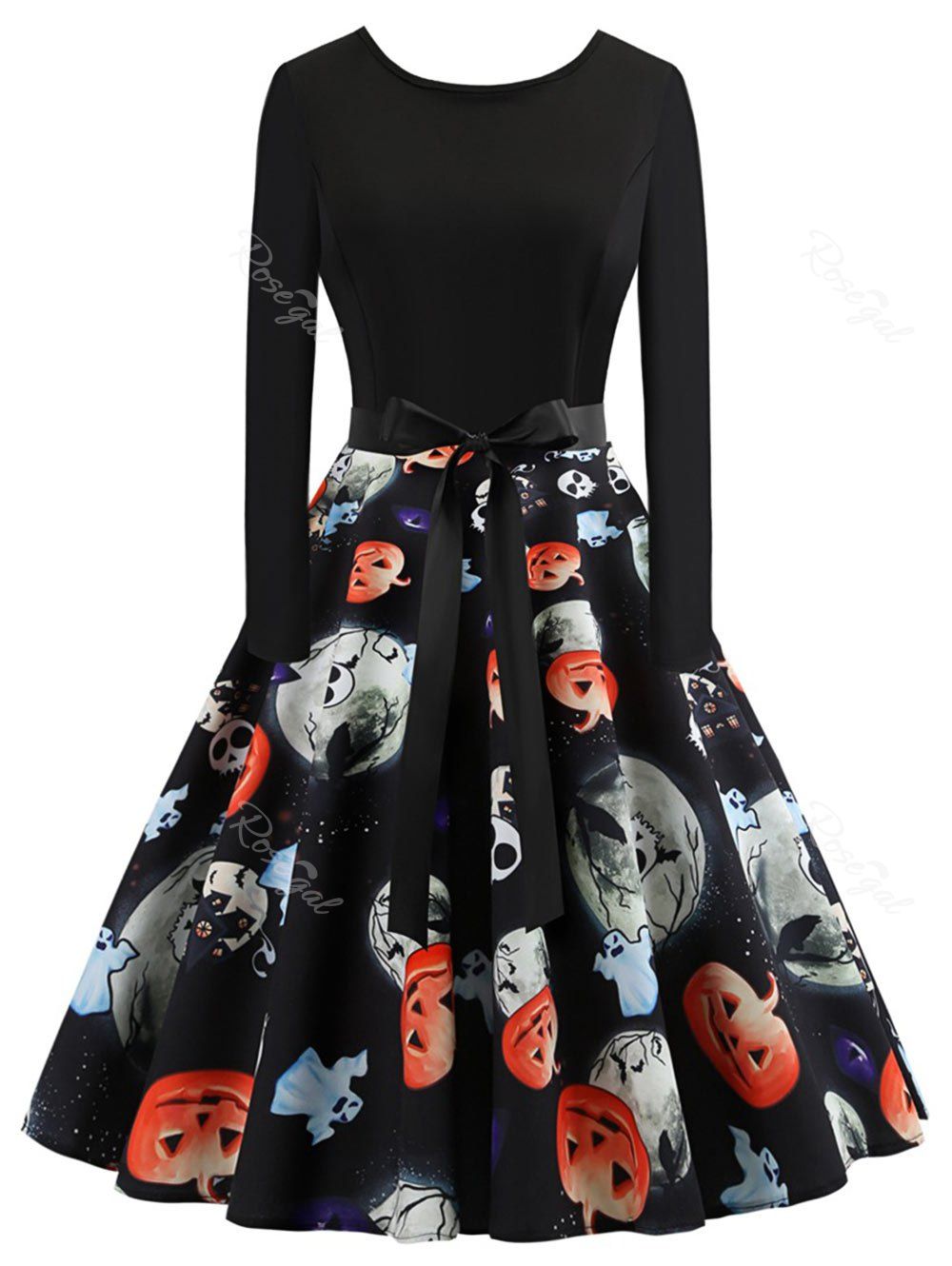 

Plus Size Flared Pumpkin Halloween Dress, Black