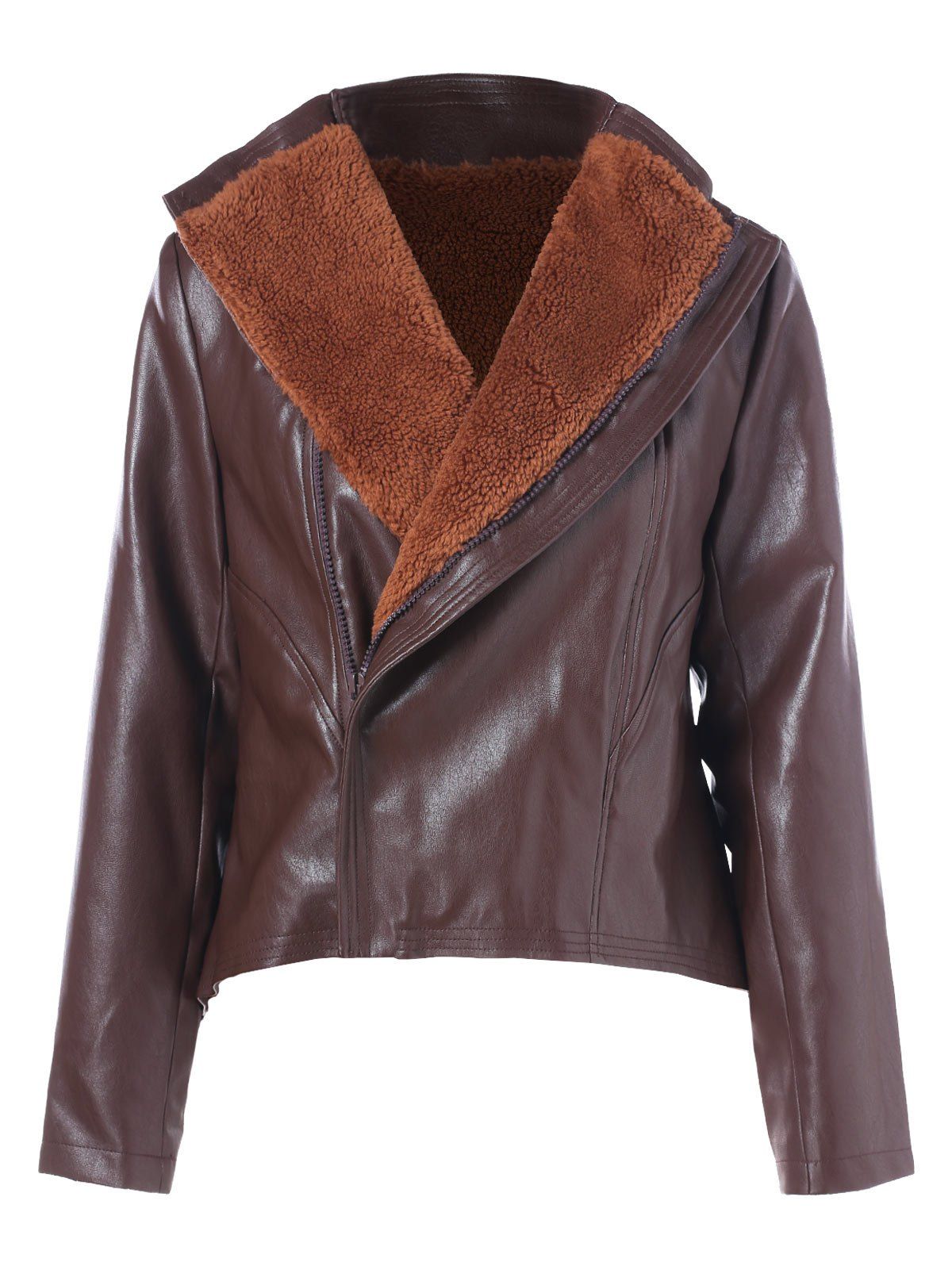 

Faux Lamb Collar PU Leather Jacket, Puce